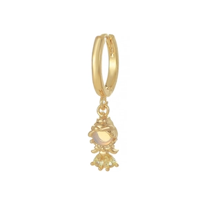 Gold princess doll drop earrings with sparkling round gemstone and yellow zircon accents
