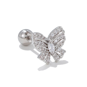 Detailed close-up of a butterfly ear stud with pavé-set zircons and a secure screw ball back