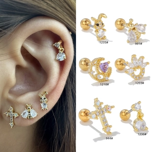 Animal Cartilage Stud Earrings With Cubic Zirconia And Stainless Steel Earring Post Screw Back Helix Piercing Jewelry Women