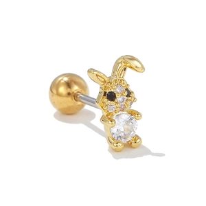 Cute bunny ear cartilage stud in gold stainless steel with sparkling rhinestones
