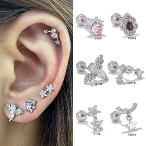 Boucles D'Oreilles Piercing Cartilage Cuivre Zircone Chauve-Souris Étoile Fleur Avec Tige En Acier Inoxydable Mode Femme