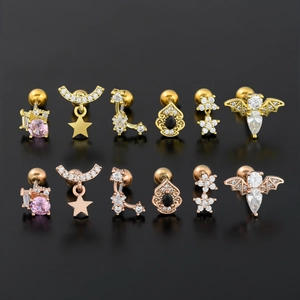 Ensemble de boucles d'oreilles en zircon animal et géométrique en or et or rose