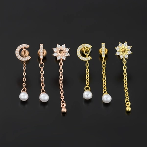 Lot de 6 boucles d'oreilles à pampilles en or rose avec perles et breloques étoiles