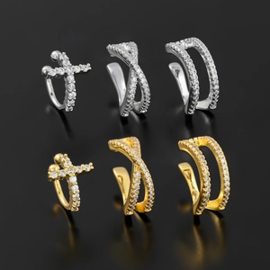 6-piece gold and silver ear cuff set featuring cross, X-shape, and double layer designs