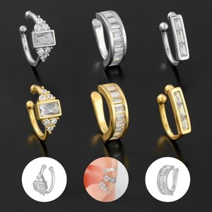 Bague d'Oreille Géométrique Simple Sans Perçage Plqué Or Cuivre Zircone Clip d'Oreille Élégant Minimaliste Bijoux de Mode Pour Femmes