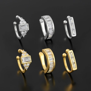 Ensemble de bagues d'oreilles dorées et argentées serties de zircons cubiques