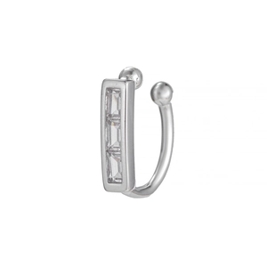 Ear cuff en argent avec trois oxydes de zirconium rectangulaires au design épuré en U
