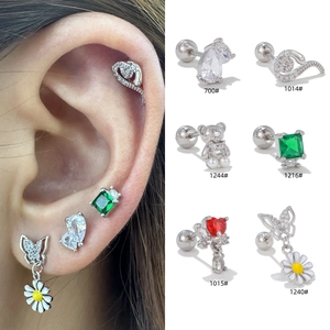 Orecchini a Bottone con Zirconia Farfalla Serpente Orso Cuore Design Quadrato in Rame Chiusura a Vite Gioielli da Donna