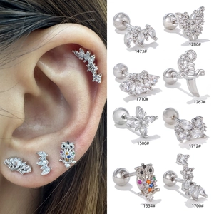 Boucles D'oreilles En Cuivre Avec Zircone Cubique Papillon Hibou Épée Formes Fermoir À Vis Bijoux Mode Cartilage Femmes