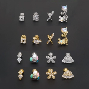 Set di orecchini a perno in acciaio inossidabile con cuori, orsi e perle oro e argento
