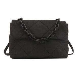 Retro black quilted denim crossbody bag with chunky chain strap and vintage finish