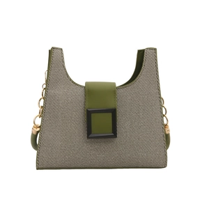 Chic green textured small square bag with matte black buckle and gold chain strap