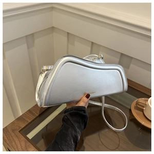Silver asymmetrical streamlined shoulder bag with Fashion & Bags logo detail