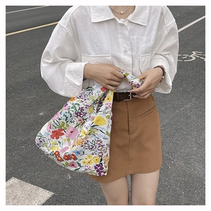 Bolso de compras ligero de nailon con estampado floral colorido y gran capacidad