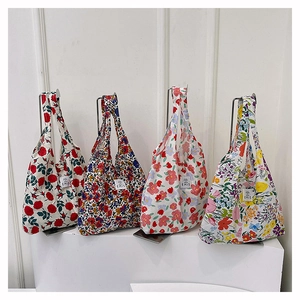 Bolso de Mano de Lona con Flores para Mujer Gran Capacidad Ligero Plegable Bolso de Compras Ecológico Estilo Coreano Estampado Floral