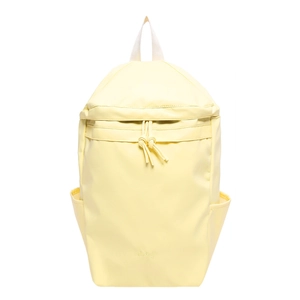 Light yellow waterproof nylon backpack for women featuring B.a.g logo and woven handles