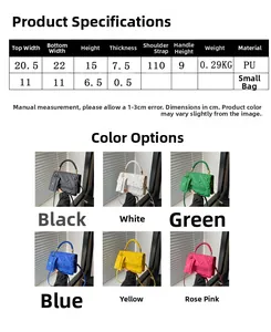 Detailed size chart and multi-color options for textured PU leather crossbody bag