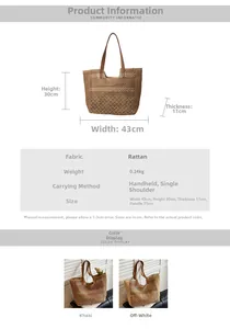 Spécifications de taille et texture tissée ajourée du sac à bandoulière en paille