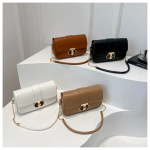 Women Shoulder Crossbody Bag Crocodile Pattern PU Leather Square Flip Purse With Gold Metal Chain Strap Elegant