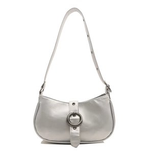 Borsa a spalla a mezzaluna argento metallizzato con fibbia rotonda e tracolla regolabile