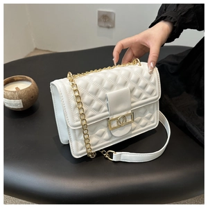 Damen Gesteppte Rauten PU Leder Schultertasche Mit Kettengurt Goldener Metallverschluss Kleine Quadratische Umhängetasche