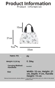 Tableau des dimensions du sac cabas en PU blanc à motif papillon avec spécifications