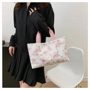 Sac fourre-tout chic avec imprimés papillon roses et larges anses roses pour femme