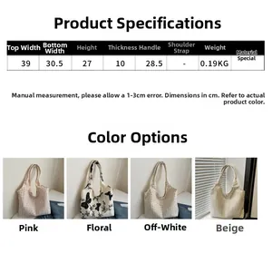Size chart showing 39cm width and 27cm height for the floral fabric tote handbag