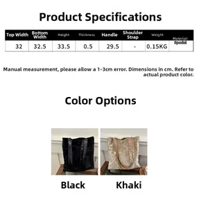 Detailed size chart and dimensions for the large pleated tote bag showing specifications
