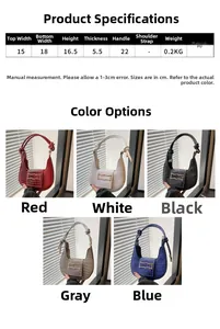 Detailed size chart and multi-color options for the stylish PU leather crescent bag