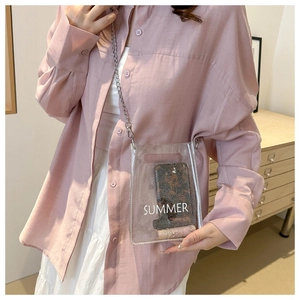 Transparent PVC mini crossbody bag with silver chain strap and Summer printed text