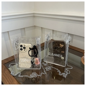 Transparent PVC Crossbody Bag With Metal Chain Summer Shimmer Small Square Shoulder Bag For Women Daily Wear