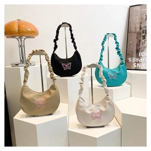 Women Butterfly Embroidery Hobo Bag With Scrunchie Strap Y2K Sweet Cool Style PU Leather Shoulder Underarm Bag For Daily Dating