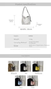 Spécifications détaillées du sac en toile avec largeur de 30cm et hauteur de 26cm