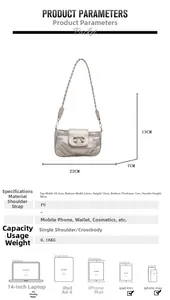 Dimensions détaillées et comparaison de taille du sac bandoulière argenté avec nœud