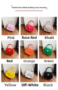 Detailed grid view of mini candy-colored PVC jelly bags with pearl clasps and chain straps