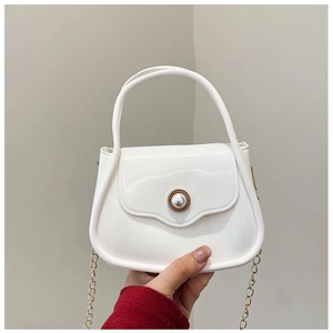 Women Mini Jelly Bag PVC Shiny Artificial Pearl Decoration Gold Chain Crossbody Handbag Waterproof Candy Color Fashionable