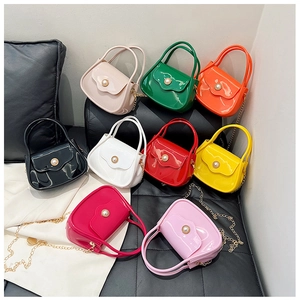 Mini PVC jelly bags in various candy colors with faux pearl decor and chain straps