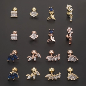 Set of 16 elegant blue and clear zircon geometric screw back ear studs in gold finishes