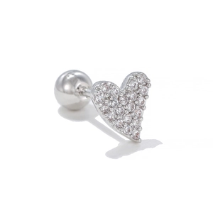 Macro di orecchino a cuore in argento con zirconi bianchi e chiusura a sfera a vite