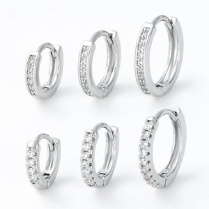 Boucles d'oreilles Huggie Hoop En Cuivre Simple Rangée Zircon Rond Incrusté Géométrique Cartilage Pour Femmes Bijoux