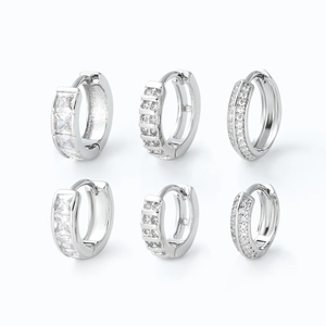 Boucles D'oreilles Créoles Micro Incrustées De Zircone Cubique En Cuivre Géométrique Huggie Pour Femmes Mode Tendance Minimaliste