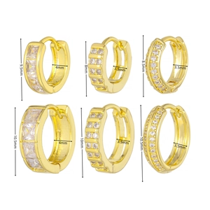 Tableau des tailles pour boucles d'oreilles en zircon doré avec dimensions des modèles