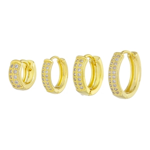 18K gold plated hoop earrings set with double row micro-pave cubic zirconia