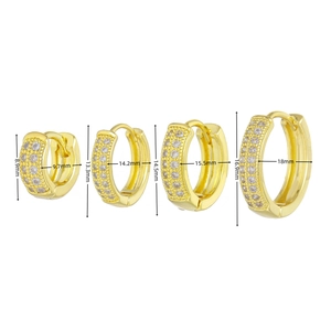 Detailed size comparison of 18K gold plated hoop earrings with double row zircon stones