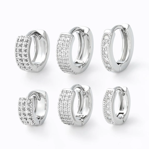Boucles D'oreilles Huggie En Cuivre Pour Femmes Micro Pavé Zircon Blanc Petit Géométrique Bijoux Mode Plaqué Or Argent