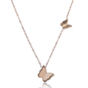 Titanium Steel Double Butterfly Pendant Necklace Rose Gold Tone Elegant Clavicle Chain Jewelry For Women Non-Fading