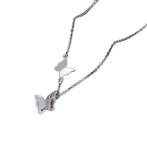 Elegant rose gold double butterfly layered necklace crafted in durable titanium steel