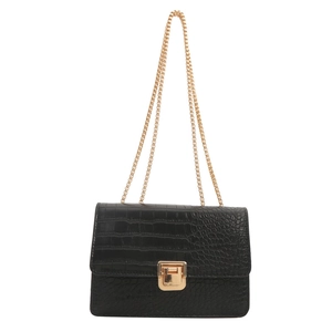 Sac bandoulière élégant noir à motif crocodile avec chaîne dorée et boucle carrée