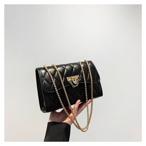 Women Quilted Shoulder Bag PU Leather Golden Chain Strap Small Square Crossbody Bag Fashion Daily Versatile Handbag